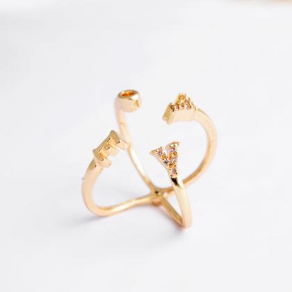 Love Shaped Aaa Zircon 18 K Gold Plated Open Ring..