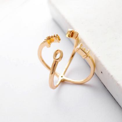 Love Shaped Aaa Zircon 18 K Gold Plated Open Ring..