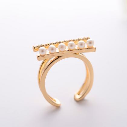 Pearl Line Bar 18 K Gold Plated Open Knot Ring