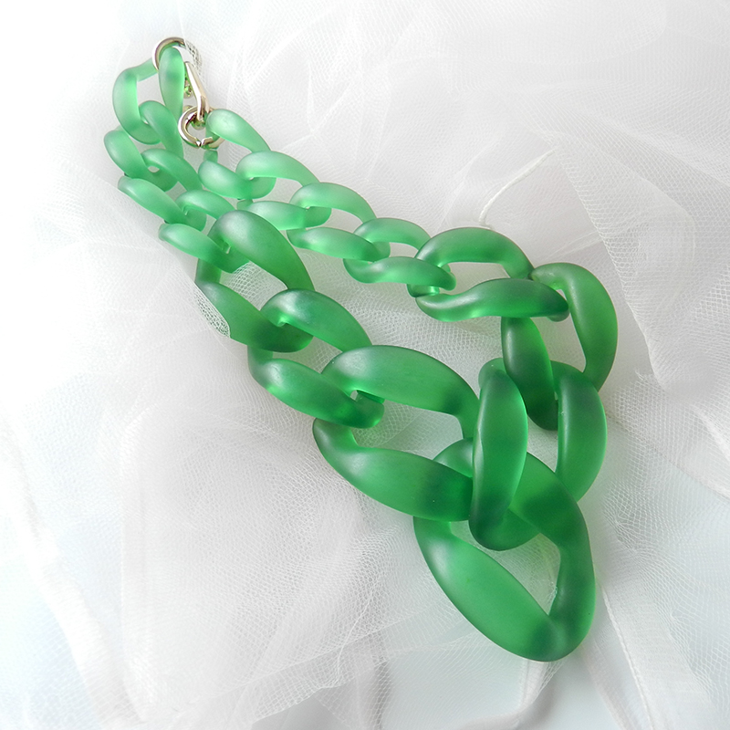 Matte Green Acrylic Chain Statement Necklace on Luulla