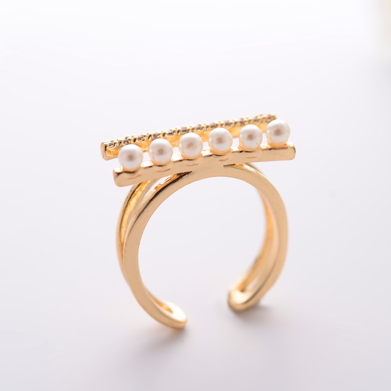 Pearl Line Bar 18 K Gold Plated Open Knot Ring
