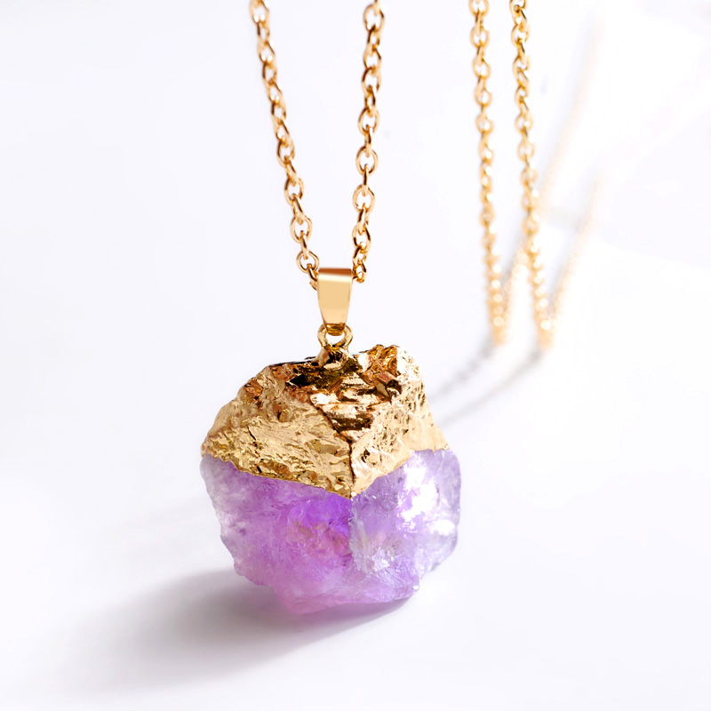 Irregular Purple Crystal Pendant Necklace on Luulla